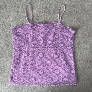 New York and Company Camisole Women Medium Babydoll Lace Y2K Strappy Pink Floral